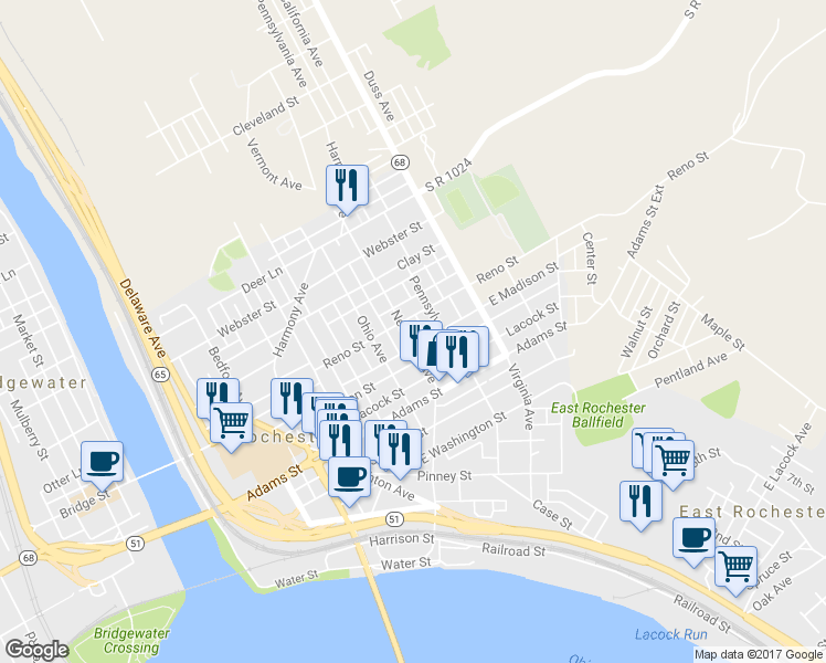 map of restaurants, bars, coffee shops, grocery stores, and more near 379 New York Avenue in Rochester