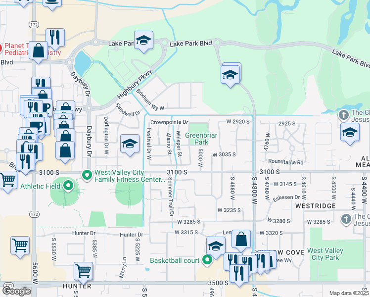 map of restaurants, bars, coffee shops, grocery stores, and more near 5055 West 3000 South in West Valley City