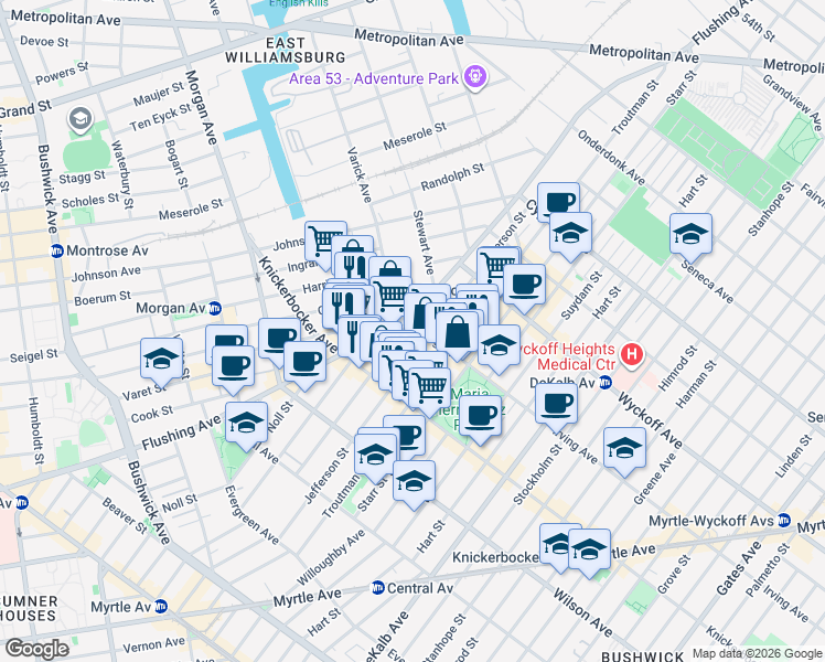 map of restaurants, bars, coffee shops, grocery stores, and more near in Brooklyn