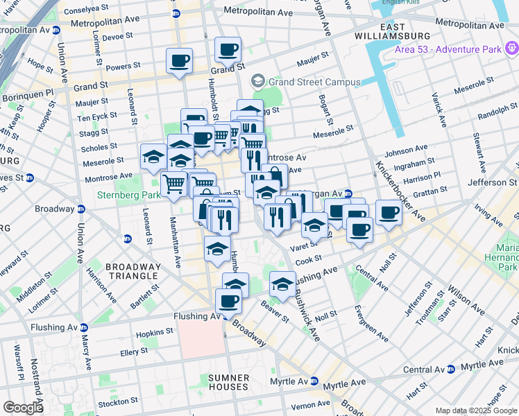 map of restaurants, bars, coffee shops, grocery stores, and more near in Brooklyn