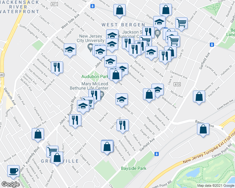 map of restaurants, bars, coffee shops, grocery stores, and more near 168 Wegman Parkway in Jersey City