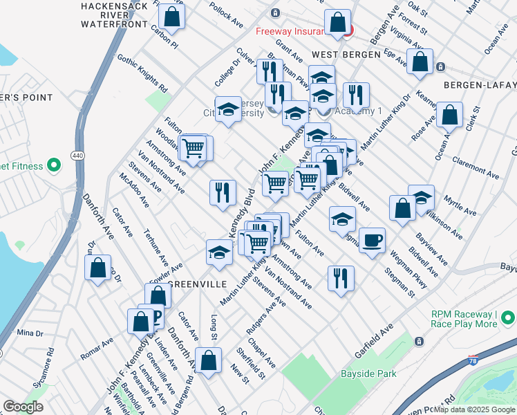 map of restaurants, bars, coffee shops, grocery stores, and more near 236 Fulton Avenue in Jersey City