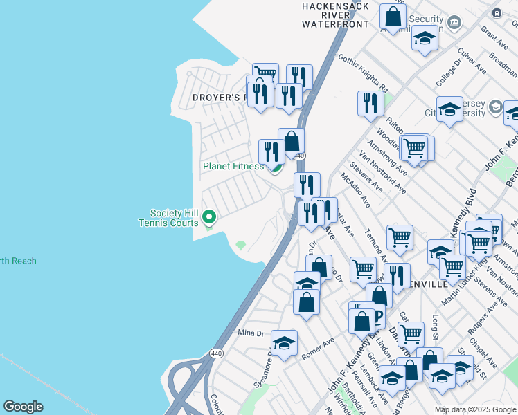 map of restaurants, bars, coffee shops, grocery stores, and more near 24 Holly Street in Jersey City