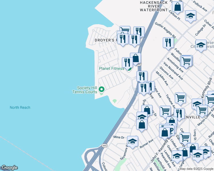 map of restaurants, bars, coffee shops, grocery stores, and more near 5 Dogwood Street in Jersey City