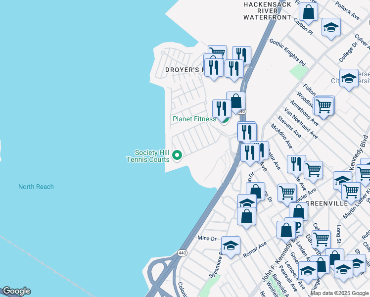 map of restaurants, bars, coffee shops, grocery stores, and more near 5 Dogwood Street in Jersey City