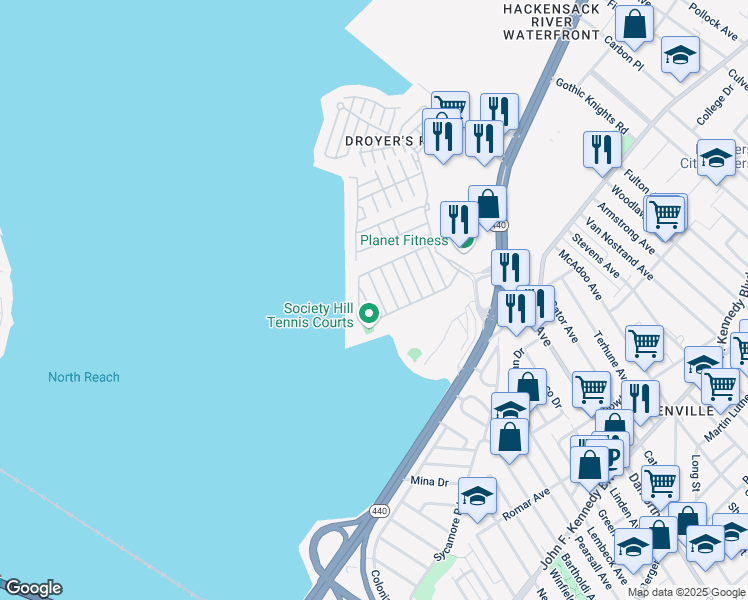 map of restaurants, bars, coffee shops, grocery stores, and more near 5 Dogwood Street in Jersey City