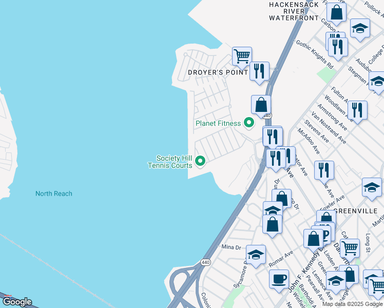 map of restaurants, bars, coffee shops, grocery stores, and more near 137 Cottonwood Street in Jersey City
