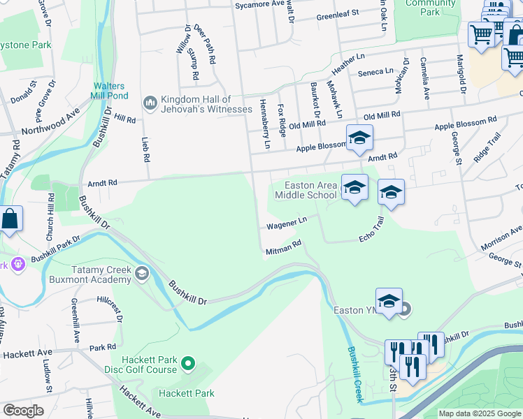 map of restaurants, bars, coffee shops, grocery stores, and more near 1013 Mitman Road in Easton