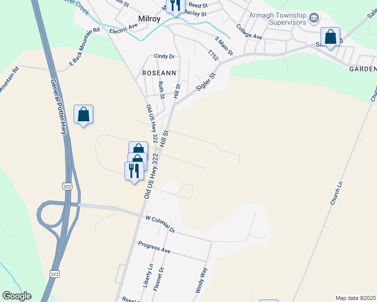 map of restaurants, bars, coffee shops, grocery stores, and more near 205 Hill Street in Reedsville