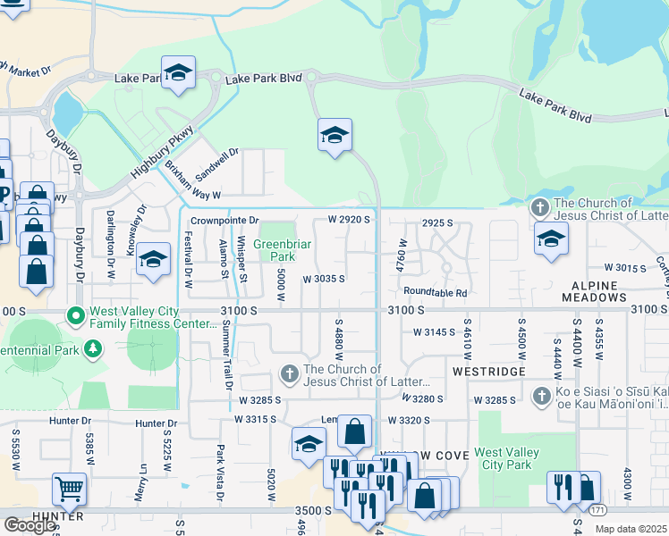 map of restaurants, bars, coffee shops, grocery stores, and more near 4889 Hayloft Cove in Salt Lake City