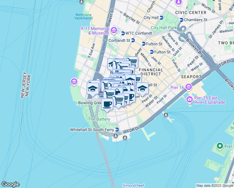 map of restaurants, bars, coffee shops, grocery stores, and more near in New York