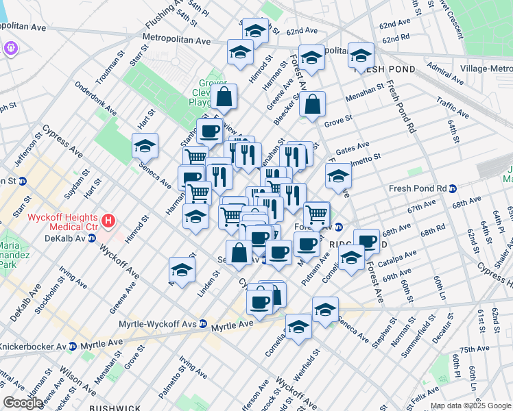 map of restaurants, bars, coffee shops, grocery stores, and more near in Queens