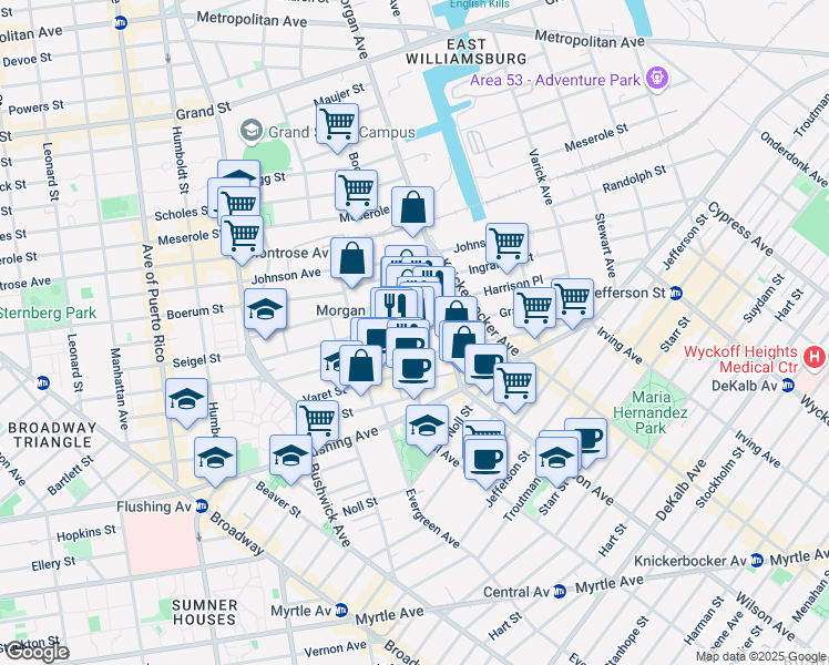 map of restaurants, bars, coffee shops, grocery stores, and more near in Brooklyn