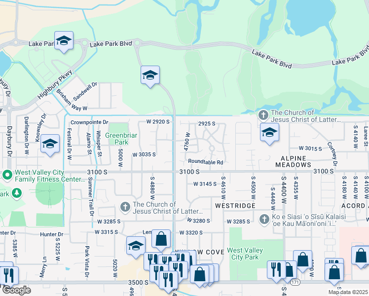 map of restaurants, bars, coffee shops, grocery stores, and more near 3010 4760 West in West Valley City
