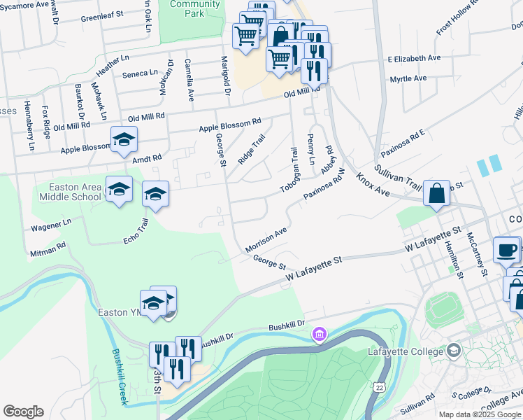 map of restaurants, bars, coffee shops, grocery stores, and more near 401 Cypress Lane in Easton