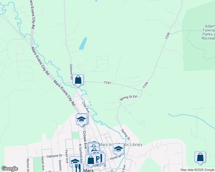 map of restaurants, bars, coffee shops, grocery stores, and more near 140 Hutchman Road in Mars