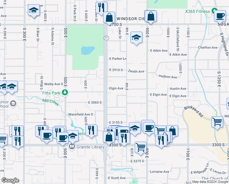 map of restaurants, bars, coffee shops, grocery stores, and more near 768 Elgin Avenue in Millcreek