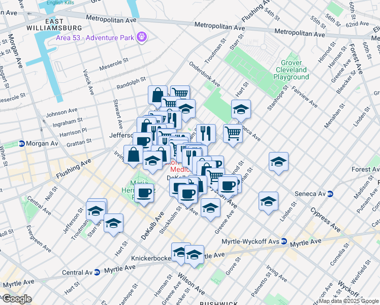 map of restaurants, bars, coffee shops, grocery stores, and more near in Brooklyn