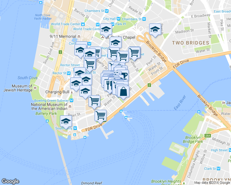 map of restaurants, bars, coffee shops, grocery stores, and more near in New York
