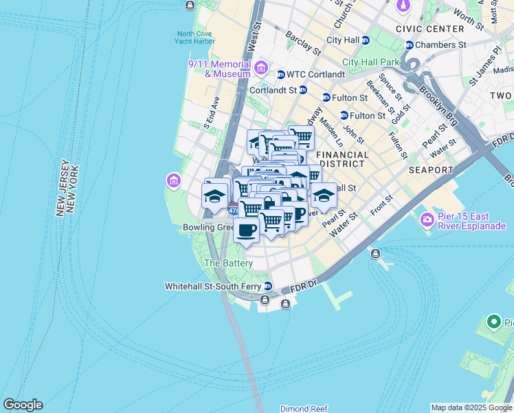 map of restaurants, bars, coffee shops, grocery stores, and more near 26 Broadway in New York