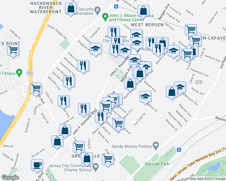 map of restaurants, bars, coffee shops, grocery stores, and more near 236 Fulton Avenue in Jersey City