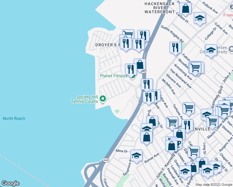 map of restaurants, bars, coffee shops, grocery stores, and more near 24 Holly Street in Jersey City