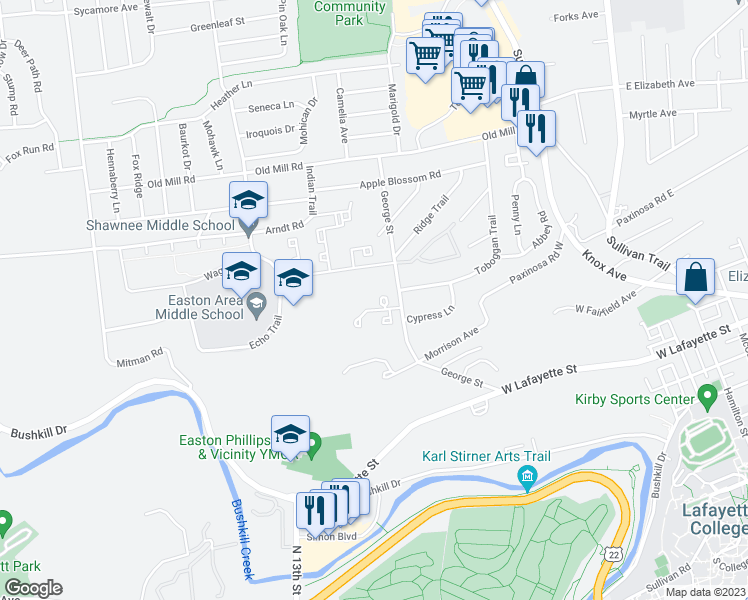 map of restaurants, bars, coffee shops, grocery stores, and more near 4 Lexington Court in Easton