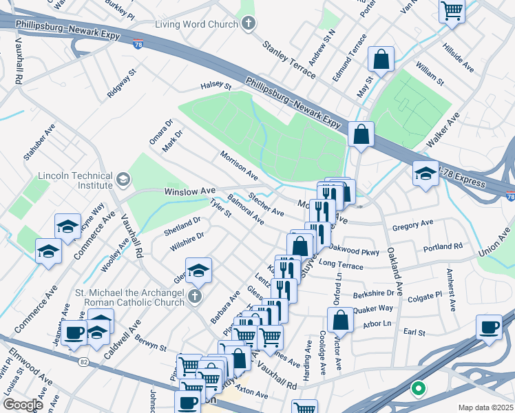 map of restaurants, bars, coffee shops, grocery stores, and more near 2146 Stecher Ave in Union