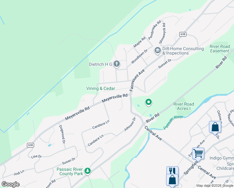map of restaurants, bars, coffee shops, grocery stores, and more near 20 Meyersville Road in Chatham Township