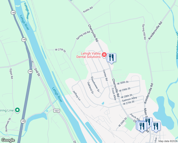 map of restaurants, bars, coffee shops, grocery stores, and more near 3204 Eisenhower Drive in Northampton