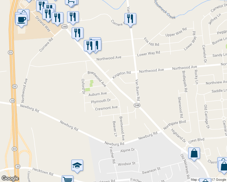 map of restaurants, bars, coffee shops, grocery stores, and more near 119 Brentwood Avenue in Easton