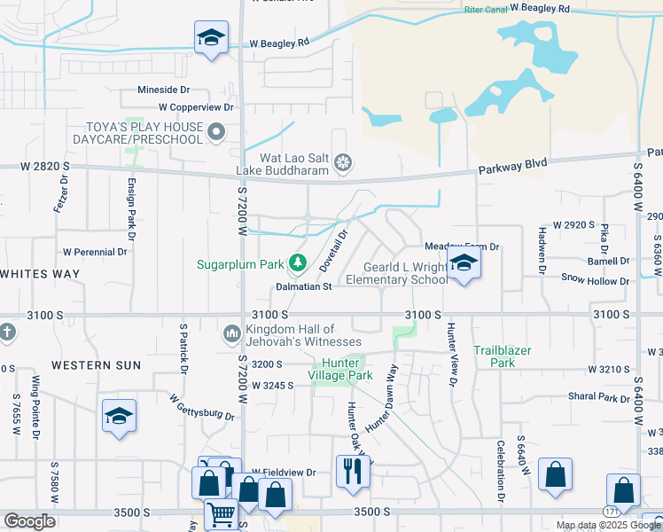 map of restaurants, bars, coffee shops, grocery stores, and more near 3003 Dovetail Drive in West Valley City