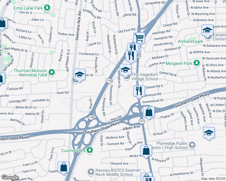 map of restaurants, bars, coffee shops, grocery stores, and more near 761 Flowerdale Drive in Seaford