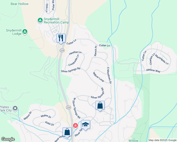 map of restaurants, bars, coffee shops, grocery stores, and more near 5166 Silver Springs Road in Park City