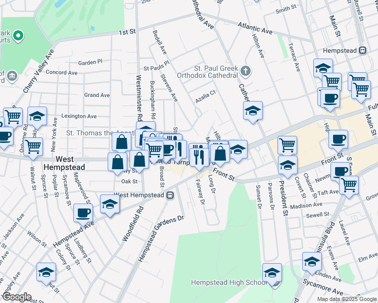 map of restaurants, bars, coffee shops, grocery stores, and more near 37 Archer Avenue in West Hempstead