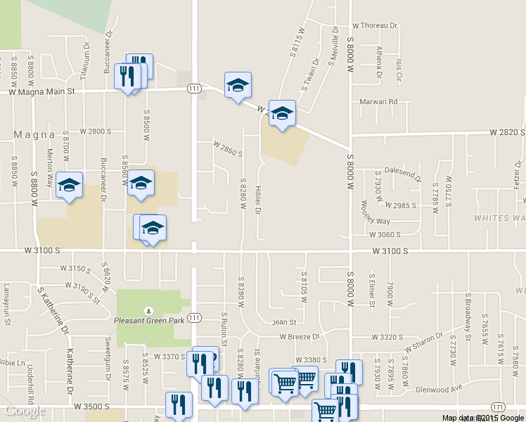 map of restaurants, bars, coffee shops, grocery stores, and more near 2999 Hibler Dr in Magna