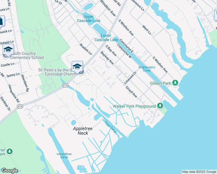 map of restaurants, bars, coffee shops, grocery stores, and more near 114 Harbour Lane in Bay Shore