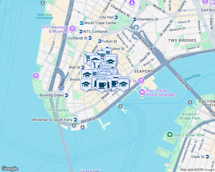 map of restaurants, bars, coffee shops, grocery stores, and more near in New York