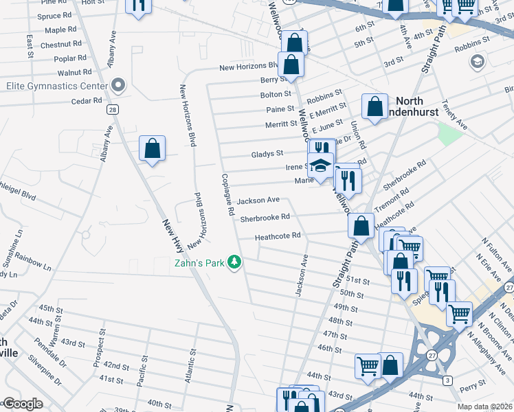map of restaurants, bars, coffee shops, grocery stores, and more near 1252 Jackson Avenue in Lindenhurst