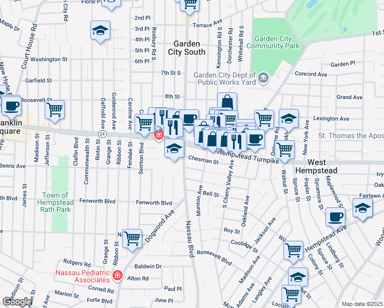 map of restaurants, bars, coffee shops, grocery stores, and more near 564 Chesman Street in West Hempstead