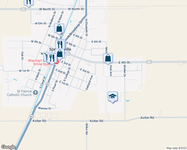 map of restaurants, bars, coffee shops, grocery stores, and more near 103 Oakland Avenue in Spencerville