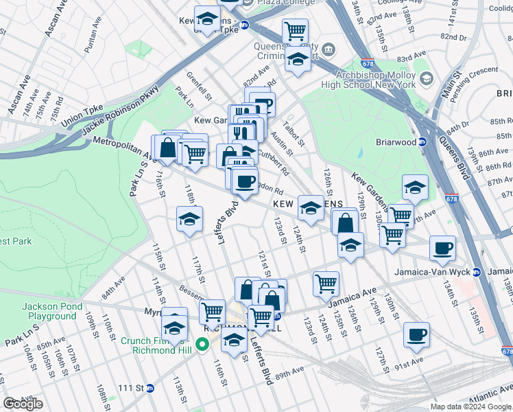 map of restaurants, bars, coffee shops, grocery stores, and more near in Queens