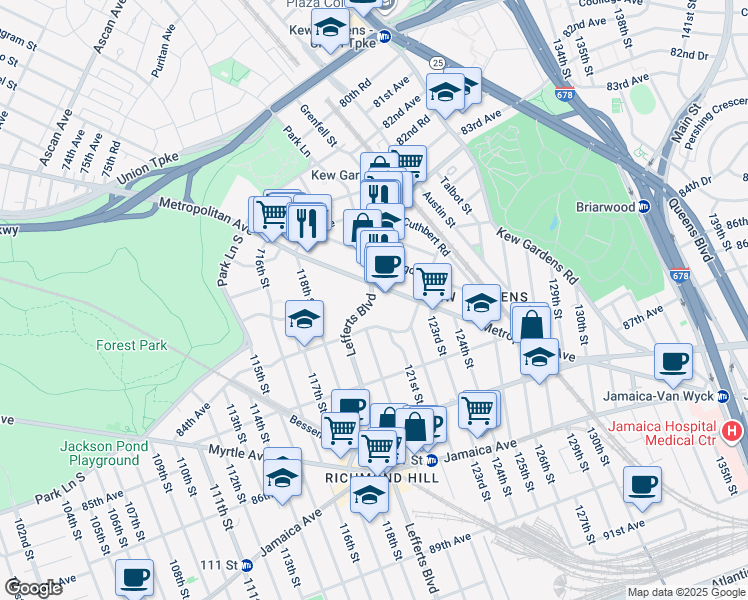 map of restaurants, bars, coffee shops, grocery stores, and more near in Queens