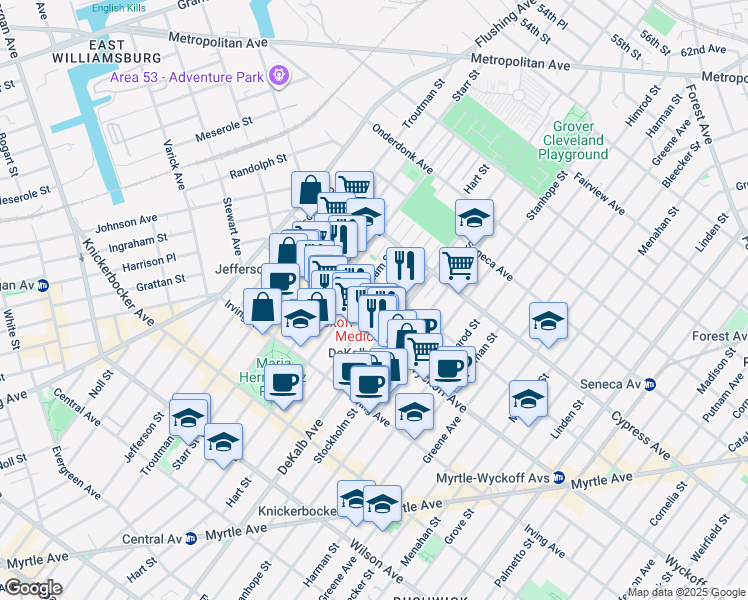 map of restaurants, bars, coffee shops, grocery stores, and more near in Brooklyn