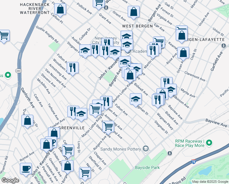 map of restaurants, bars, coffee shops, grocery stores, and more near 224 Dwight Street in Jersey City