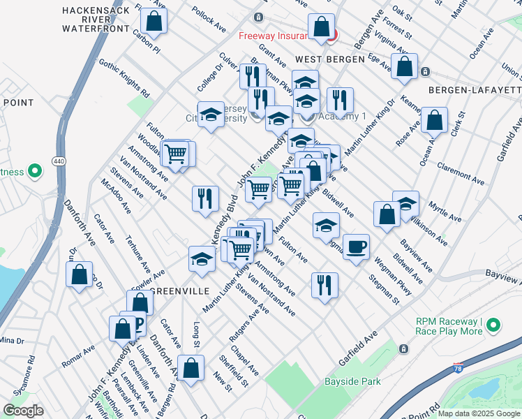 map of restaurants, bars, coffee shops, grocery stores, and more near 236 Fulton Avenue in Jersey City