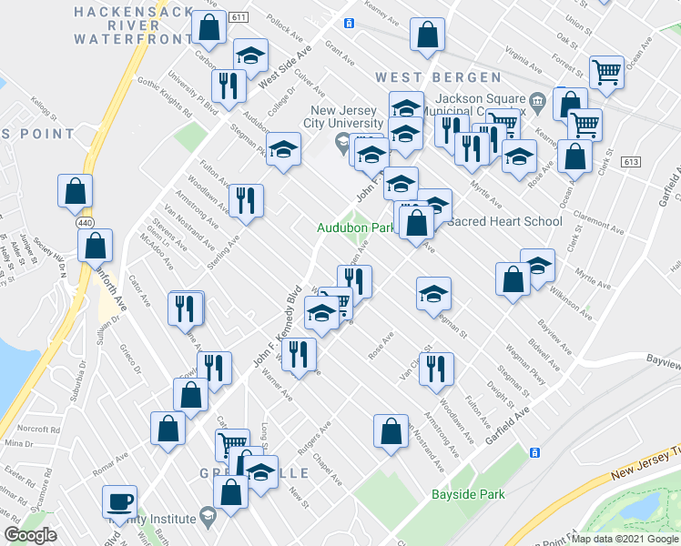 map of restaurants, bars, coffee shops, grocery stores, and more near 236 Fulton Avenue in Jersey City