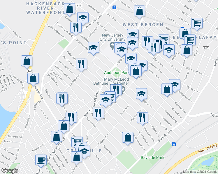 map of restaurants, bars, coffee shops, grocery stores, and more near 236 Fulton Avenue in Jersey City