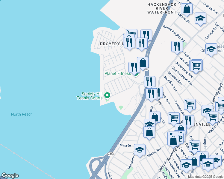 map of restaurants, bars, coffee shops, grocery stores, and more near 5 Dogwood Street in Jersey City