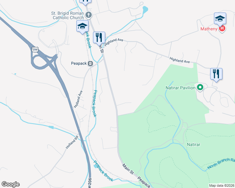 map of restaurants, bars, coffee shops, grocery stores, and more near 44 County Road 512 in Peapack and Gladstone